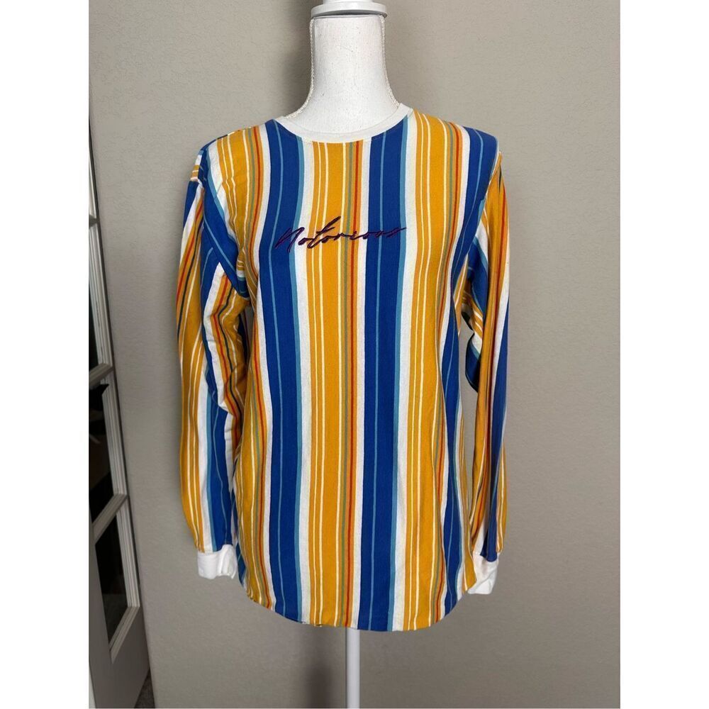 90’s Style For the People NOTORIUS yellow blue red striped long sleeve shirt med